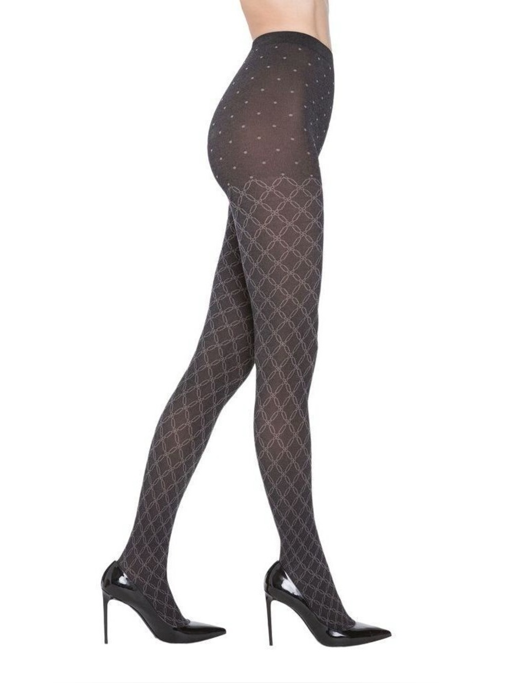 WOLFORD 15038 COTTON MIXED PATTERN TIGHTS BLACK/ASH 90 DENIER MEDIUM NWOT